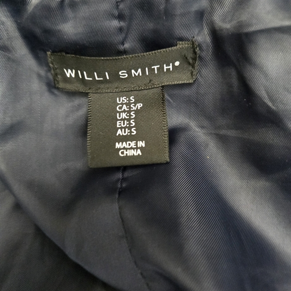 WILLI SMITH Navy Faux Leather Fitted Moto Jacket. Size Small - Picture 12 of 16